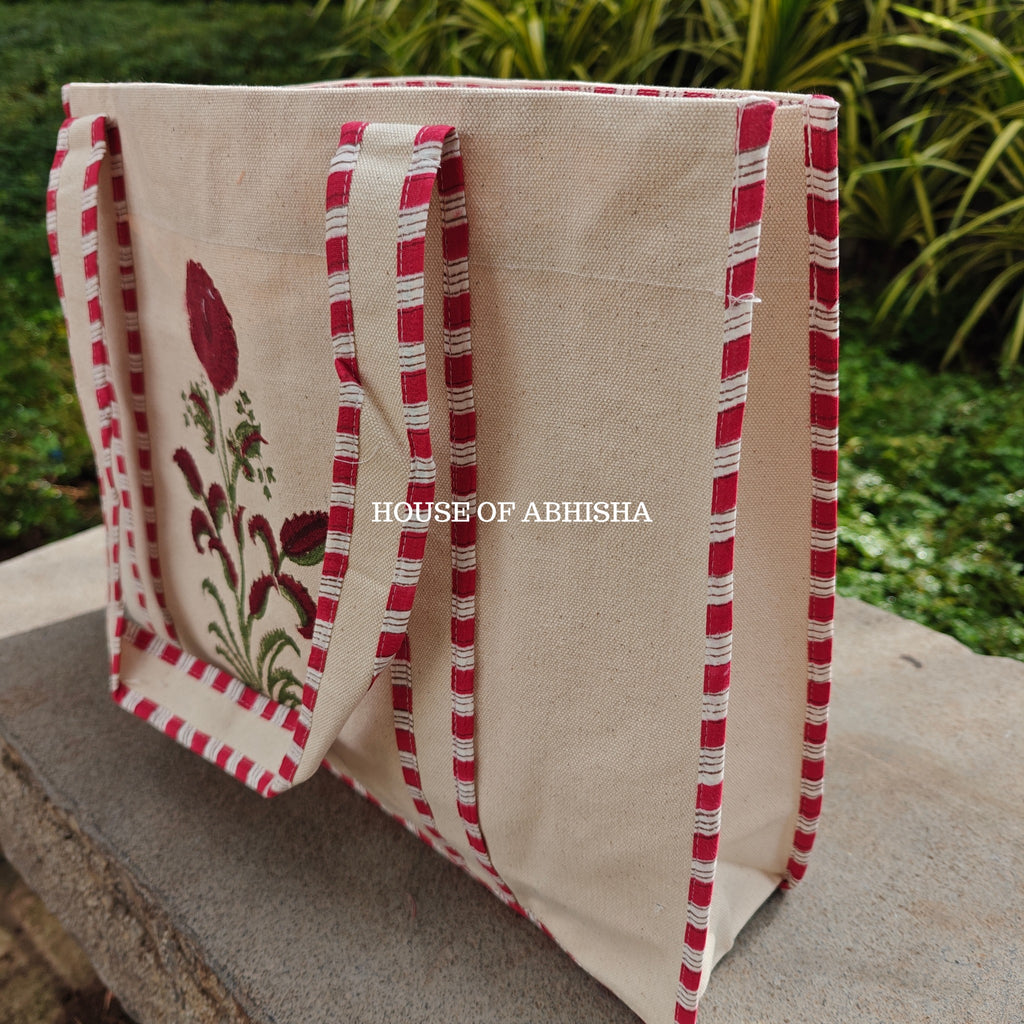 Red Poppy Canvas Cotton Tote Bag