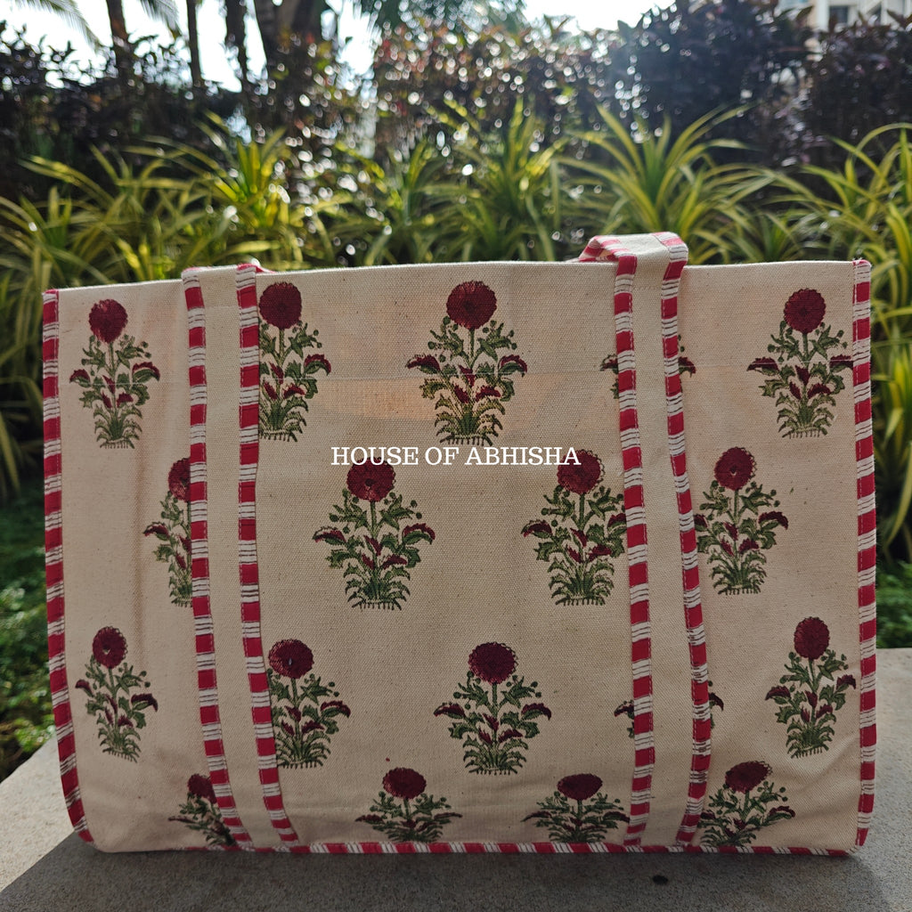 Red Poppy Canvas Cotton Tote Bag