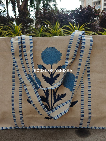 Blue Marigold Canvas Cotton Tote Bag