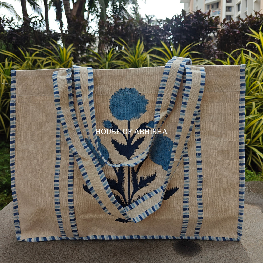 Blue Marigold Canvas Cotton Tote Bag