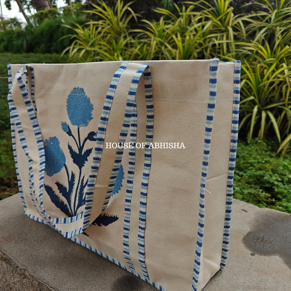 Blue Marigold Canvas Cotton Tote Bag