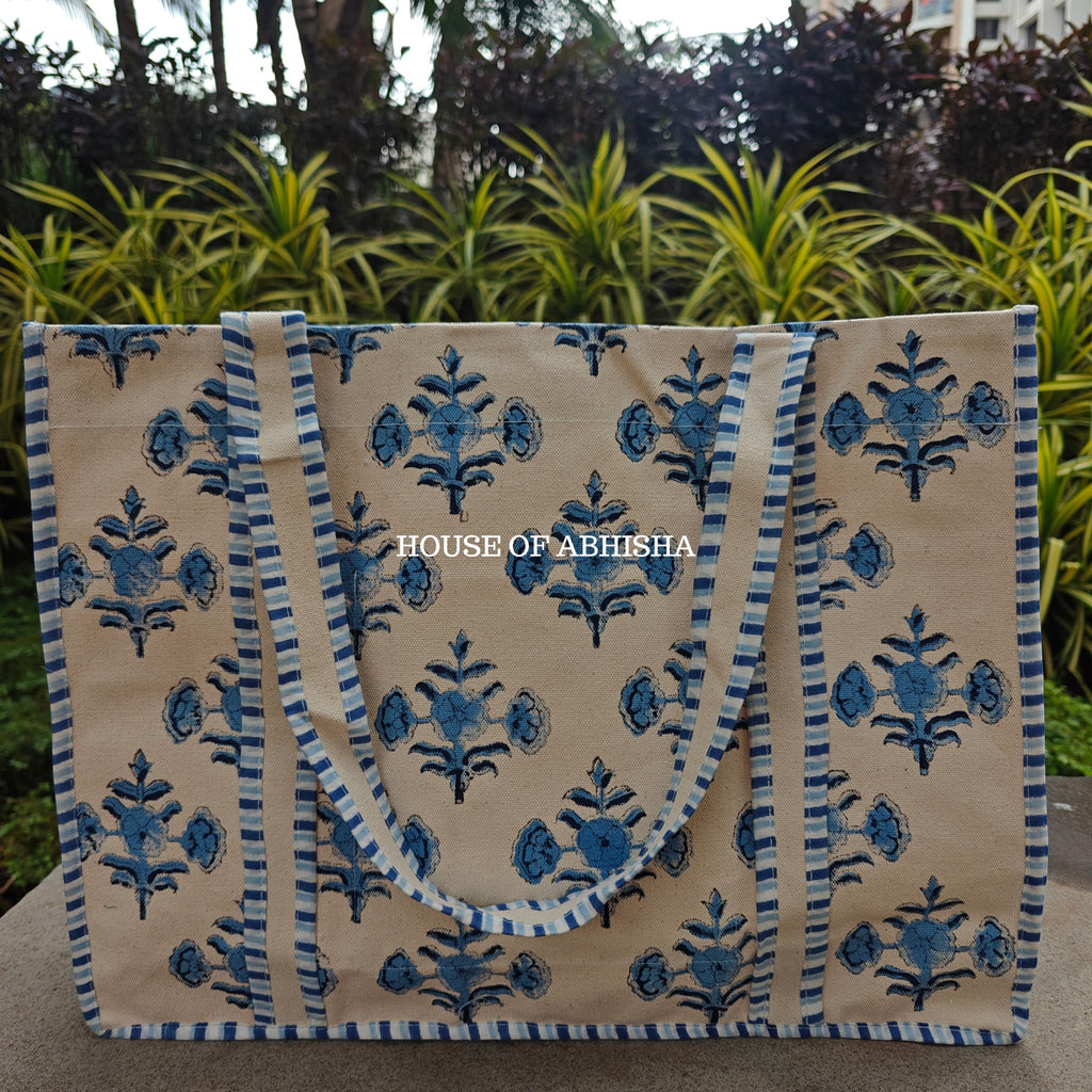 Blue Marigold Canvas Cotton Tote Bag