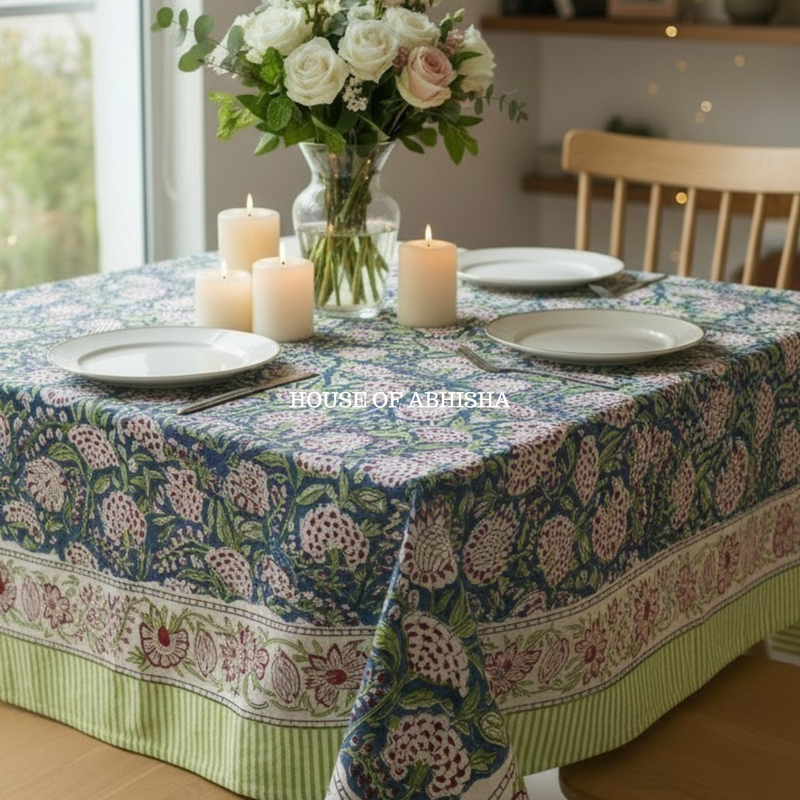 Gardenia Handblock Printed South Cotton Table Cover
