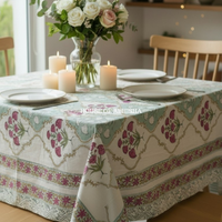 French Garden Handblock Printed South Cotton Table Cover