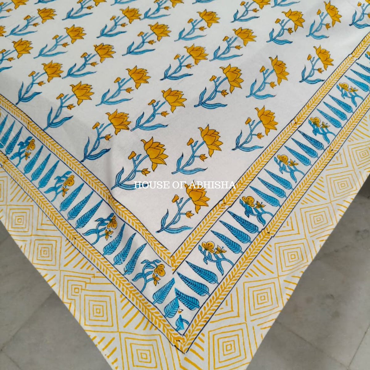 Tulip Bagh Handblock Printed South Cotton Table Cover