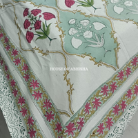 French Garden Handblock Printed South Cotton Table Cover