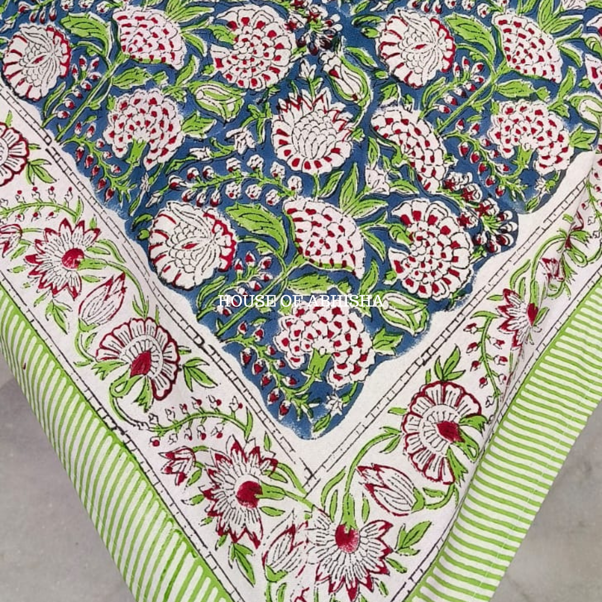 Gardenia Handblock Printed South Cotton Table Cover