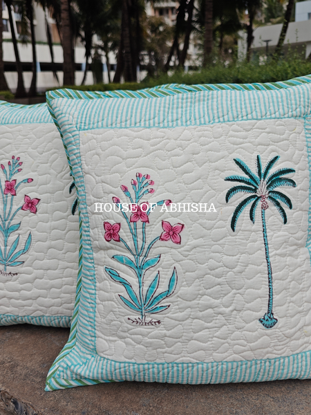 Royal Palm Quilted Cushion Covers — Set of 2