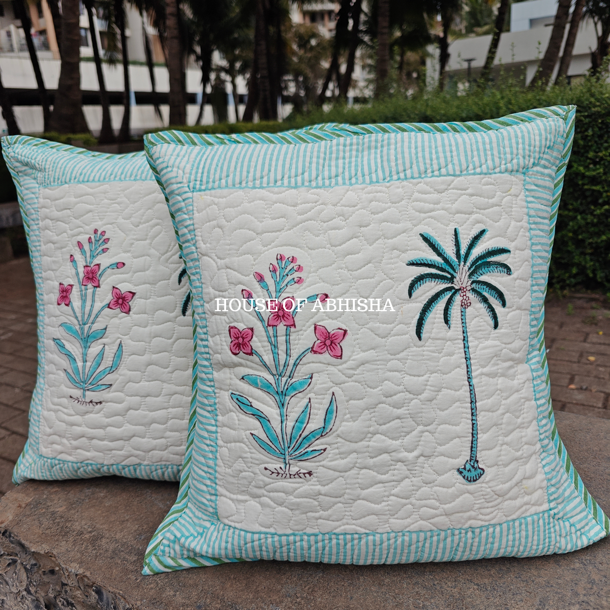 Royal Palm Quilted Cushion Covers — Set of 2