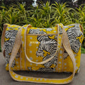 Block Printed Quilted Yellow Tiger Duffle Bag
