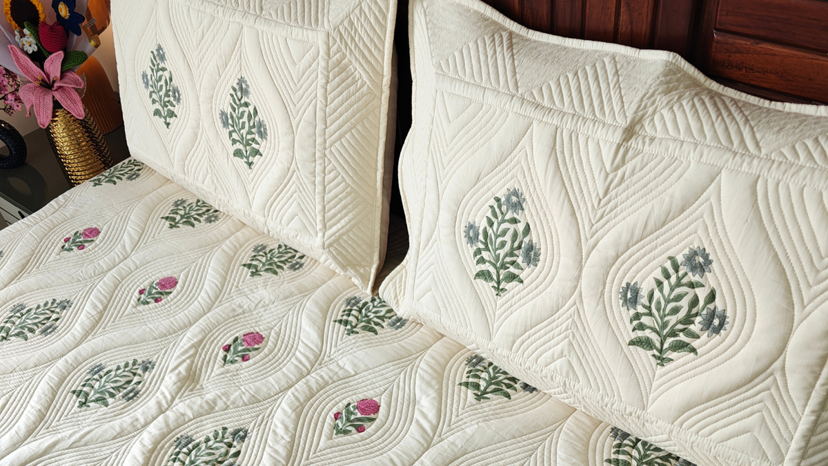 Hand block printed quilted bedding, House of Abhisha