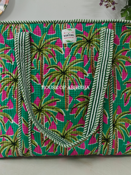 Palm & Bloom Quilted Cotton Tote Bag