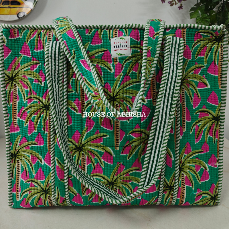 Palm & Bloom Quilted Cotton Tote Bag