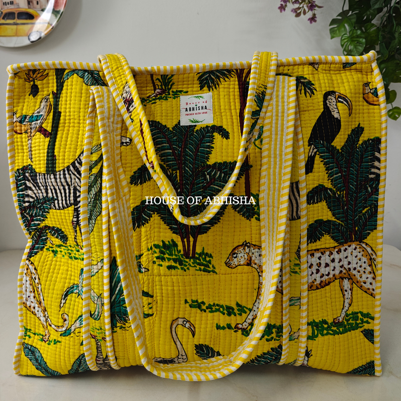 Jungle Mela Quilted Cotton Tote Bag