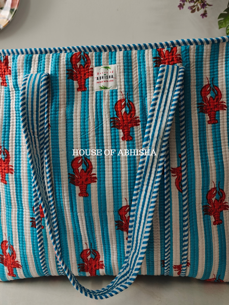 Lobster World Quilted Cotton Tote Bag