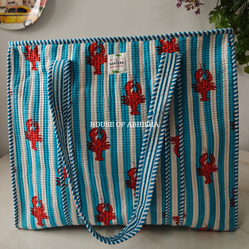 Lobster World Quilted Cotton Tote Bag
