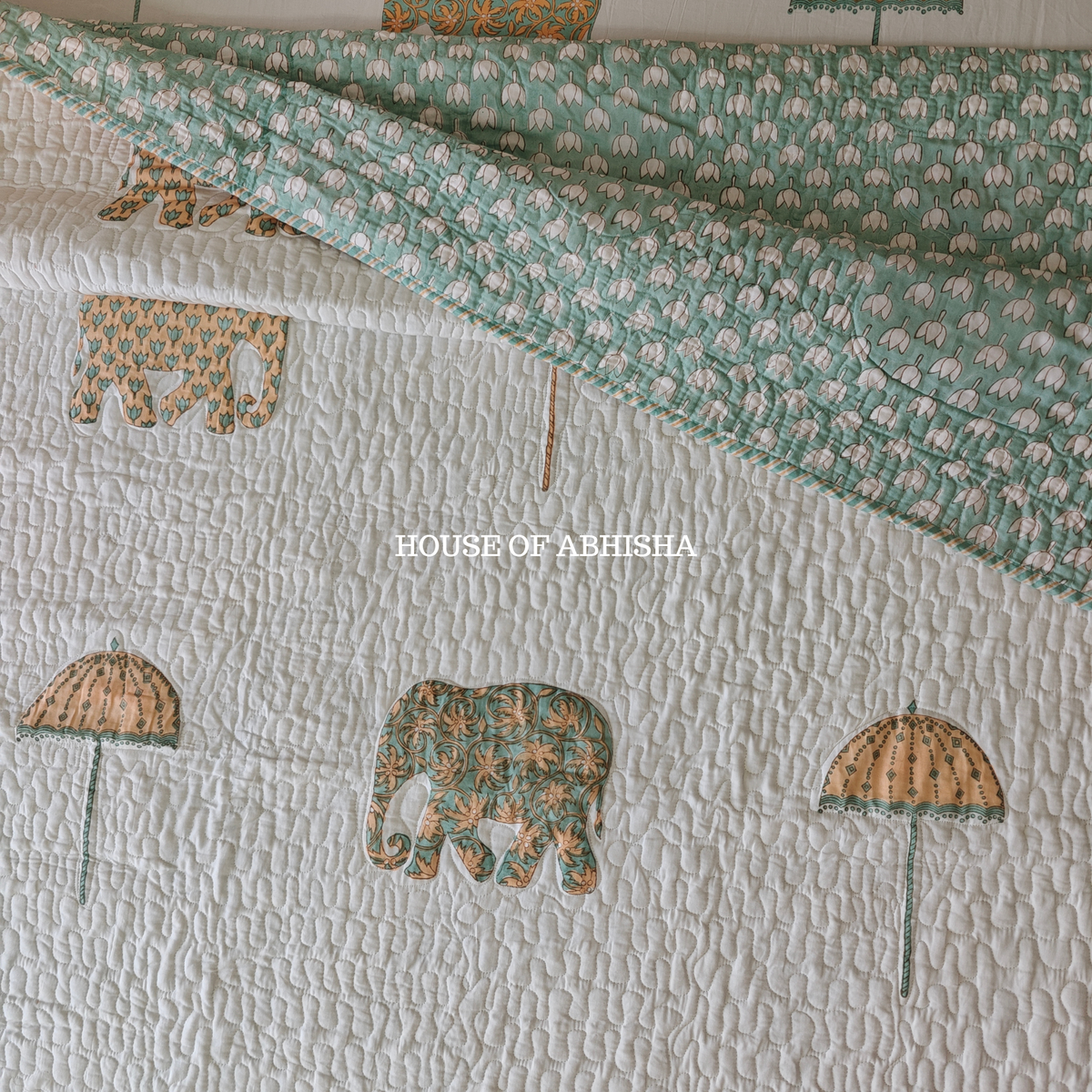 Royal Heritage  Handblock Bedsheet + Quilted Bedcover Combo Set