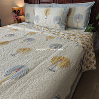 Heritage Palm Handblock Bedsheet + Quilted Bedcover Combo Set