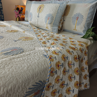 Heritage Palm Handblock Bedsheet + Quilted Bedcover Combo Set