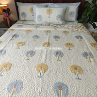 Heritage Palm Handblock Bedsheet + Quilted Bedcover Combo Set