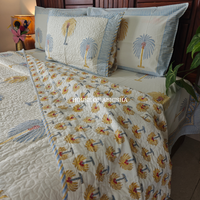 Heritage Palm Handblock Bedsheet + Quilted Bedcover Combo Set
