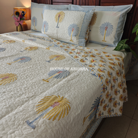 Heritage Palm Handblock Bedsheet + Quilted Bedcover Combo Set