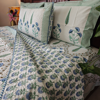 Aprajita Handblock Bedsheet + Quilted Bedcover Combo Set