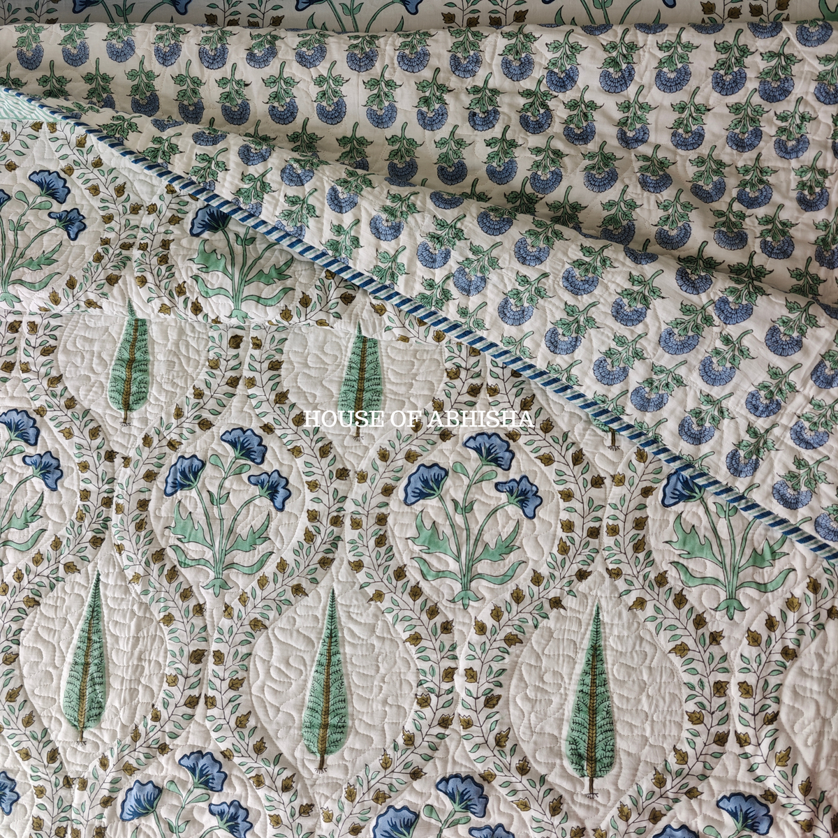 Aprajita Handblock Bedsheet + Quilted Bedcover Combo Set