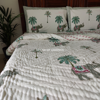 Palm Court Handblock Bedsheet + Quilt Combo Set