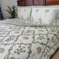 Tropical Rush Handblock Bedsheet + Quilt Combo Set