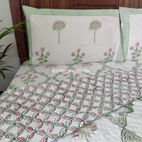 Tropical Rush Handblock Bedsheet + Quilt Combo Set