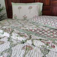 Tropical Rush Handblock Bedsheet + Quilt Combo Set