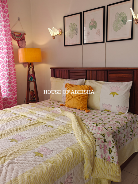 The Grove Handblock Bedsheet + Quilt Combo Set