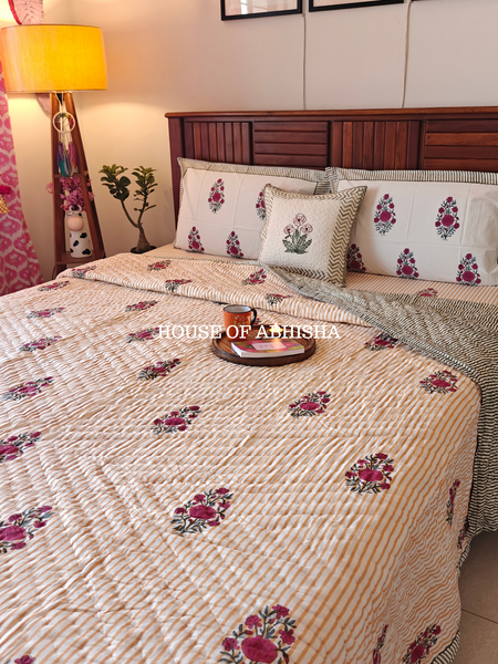 Noor Bagh Handblock Bedsheet + Quilt Combo Set
