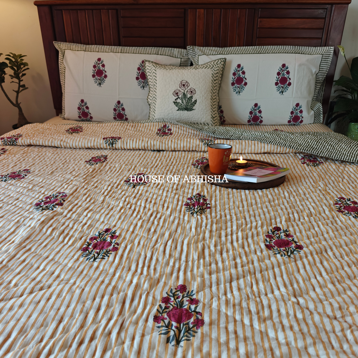 Noor Bagh Handblock Bedsheet + Quilt Combo Set
