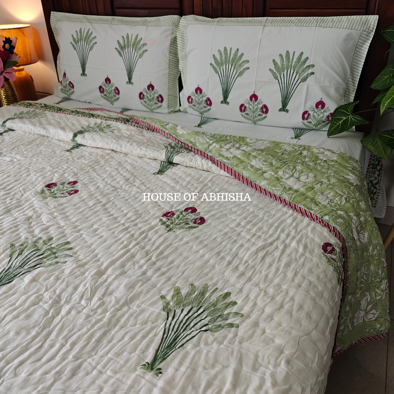 Riwaayat Handblock Bedsheet + Quilt Combo Set