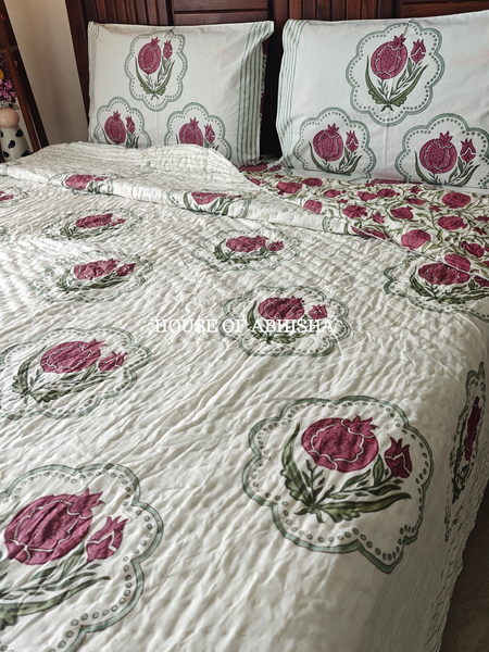 Gulshan Handblock Bedsheet + Quilt Combo Set