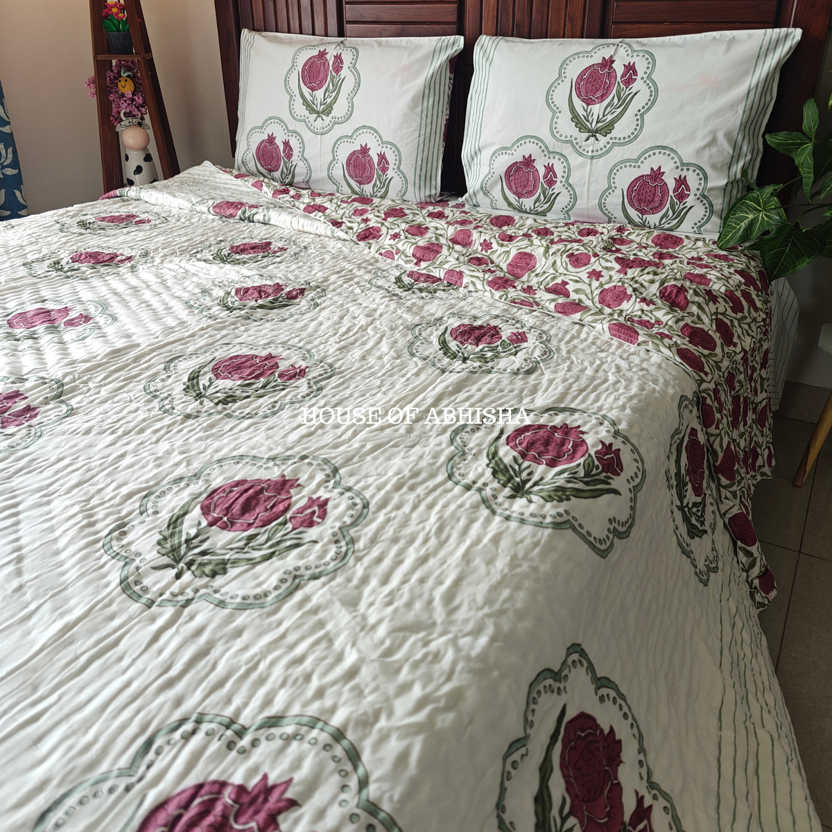 Gulshan Handblock Bedsheet + Quilt Combo Set