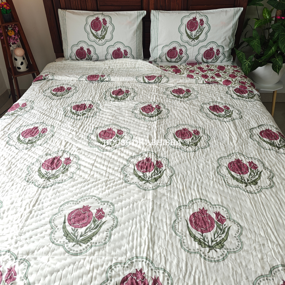 Gulshan Handblock Bedsheet + Quilt Combo Set
