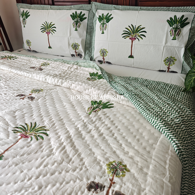 Vanika Handblock Bedsheet + Quilt Combo Set