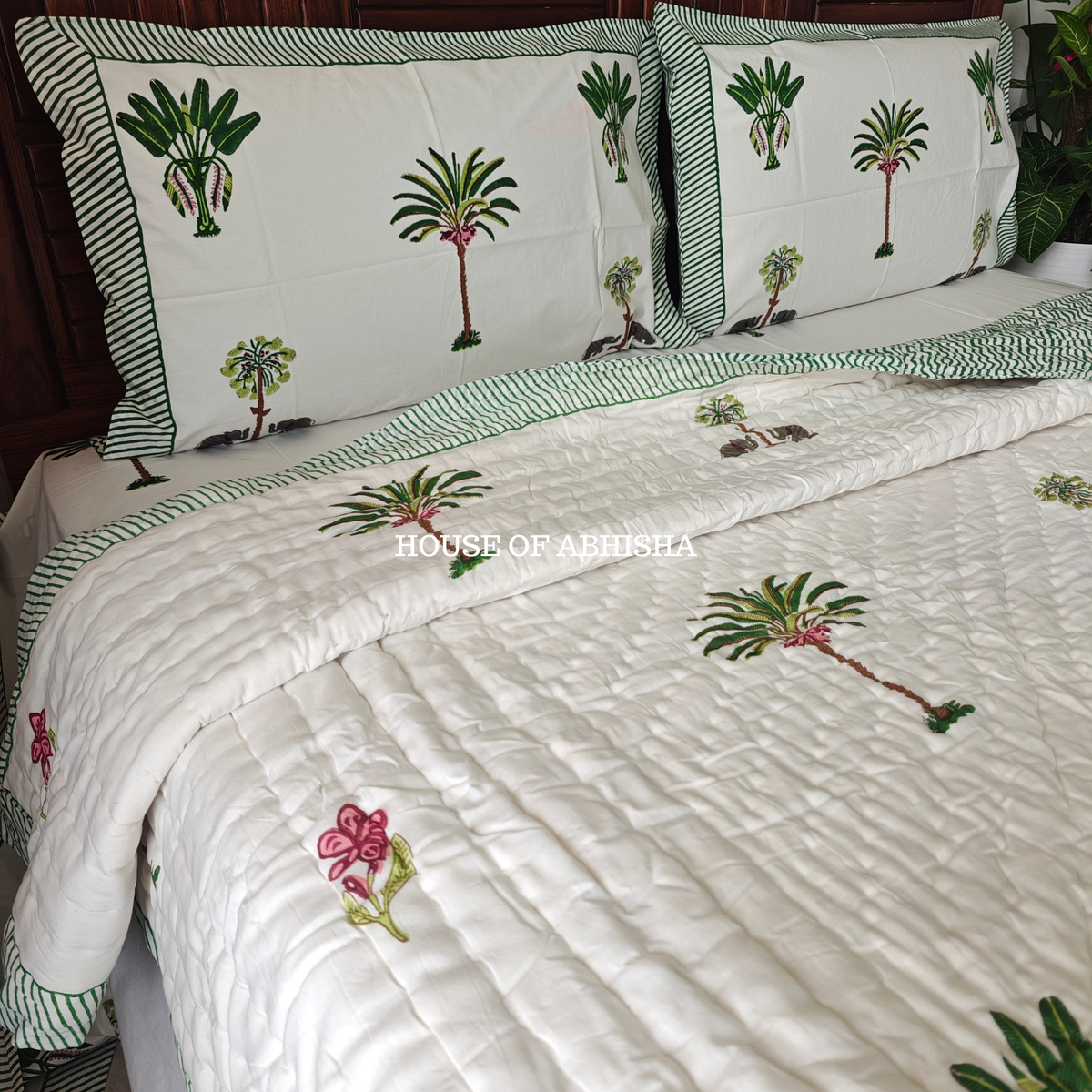 Vanika Handblock Bedsheet + Quilt Combo Set