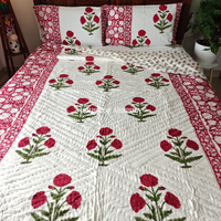 Gul-e-Bahar Handblock Bedsheet + Quilt Combo Set
