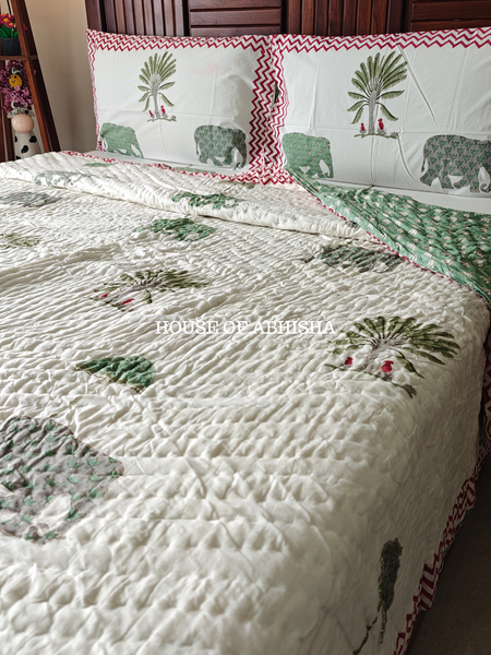 Royal Jaipur Handblock Bedsheet + Quilt Combo Set