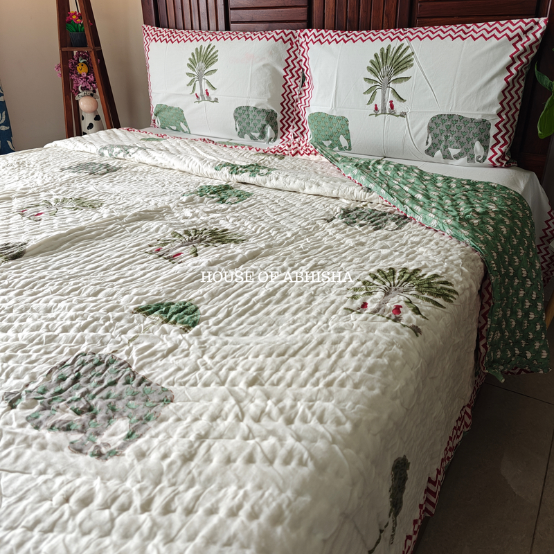 Royal Jaipur Handblock Bedsheet + Quilt Combo Set