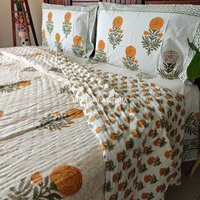 Genda Phool Handblock Bedsheet + Quilt Combo Set