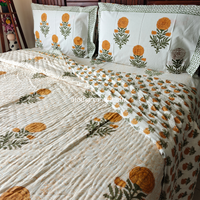Genda Phool Handblock Bedsheet + Quilt Combo Set