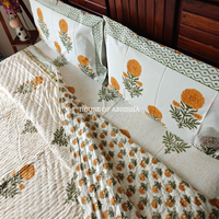 Genda Phool Handblock Bedsheet + Quilt Combo Set
