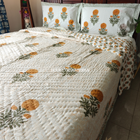 Genda Phool Handblock Bedsheet + Quilt Combo Set