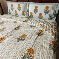 Genda Phool Handblock Bedsheet + Quilt Combo Set