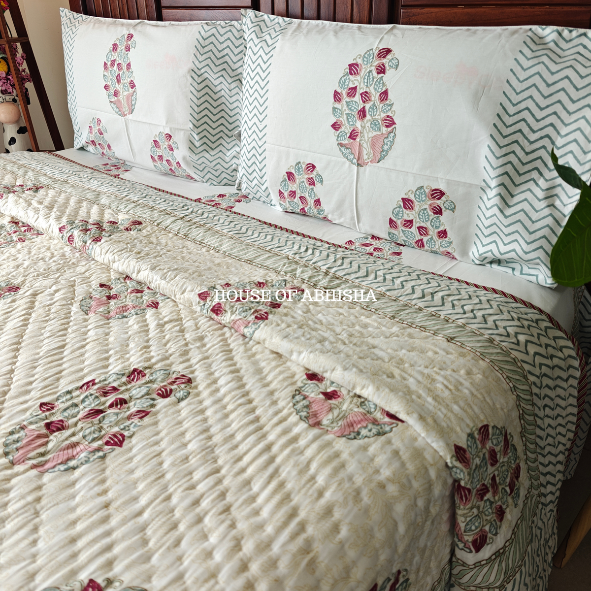 Madhuban Handblock Bedsheet + Quilt Combo Set